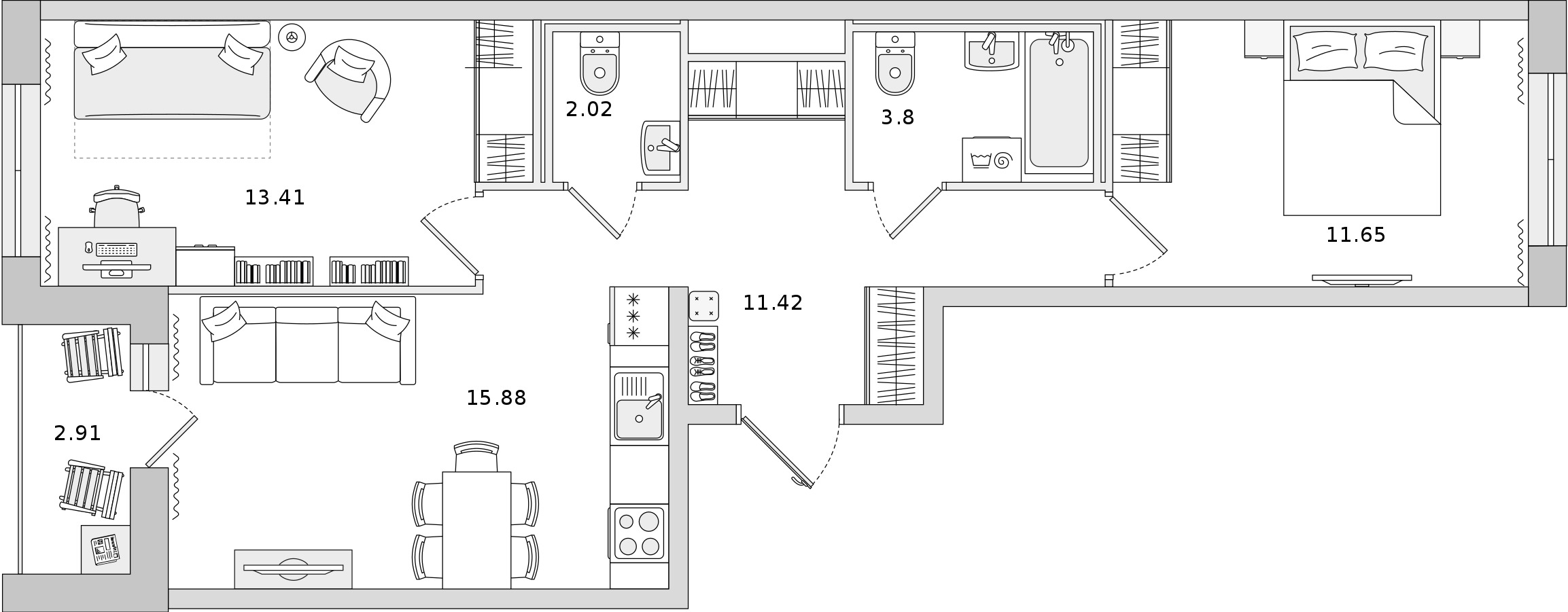 2-комнатная квартира 58.18 м², 11/13 эт., ЖК «Мурино Space»